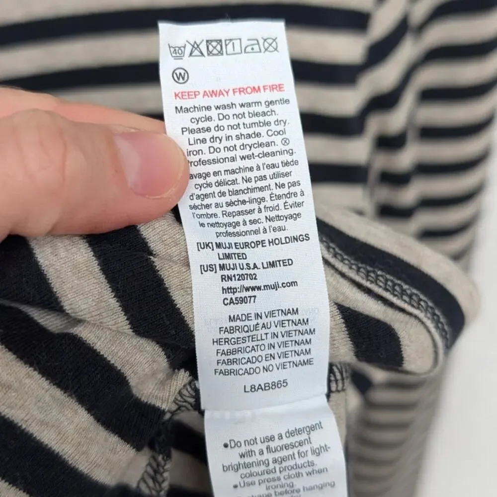 Muji Black/Cream Cotton Striped Turtleneck Long Sleeve Top, size S - Picture 8 of 8